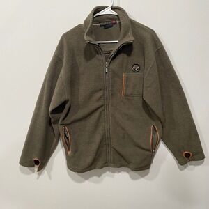 Napapijri Geographic Fleece Jacket Zip Up‎ Mens Size L Khaki Orange Trim